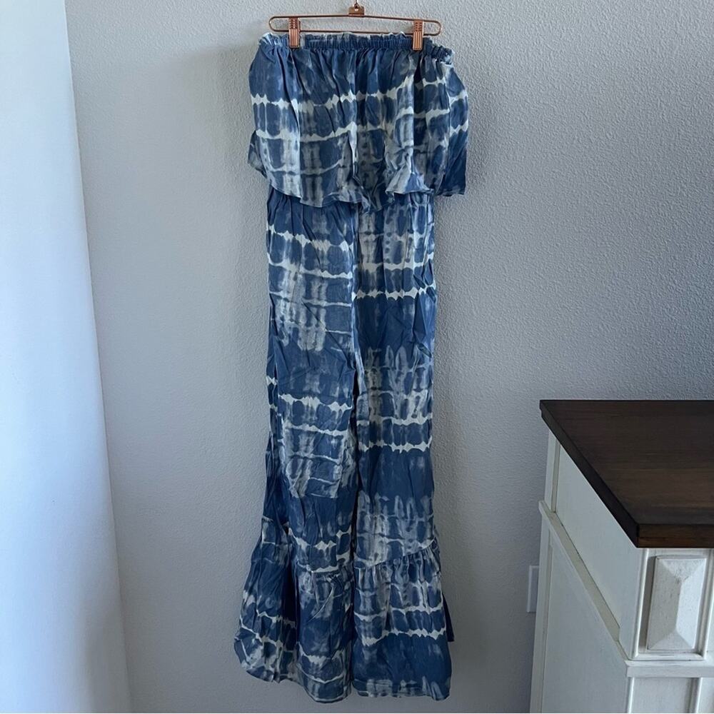 NWT Japna Strapless Ruffle Statement Leg Jumpsuit Tie Dye Hippy Festival Medium